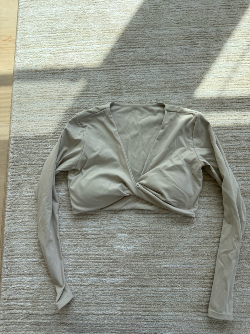 Long Sleeve Twist Front Crop Top - Beige